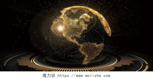 黑色科技背景黑金科技星球地球酷炫商务海报背景